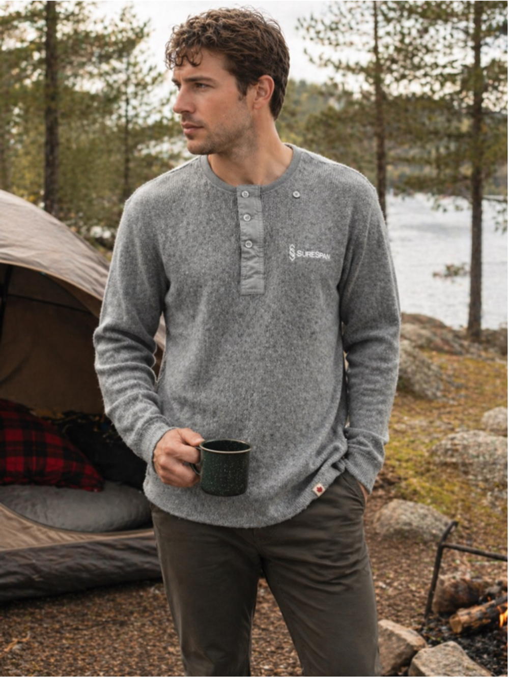 Stanfield's Sweater Men's M Wool Blend Heritage Henley Cabincore Thermal Grey